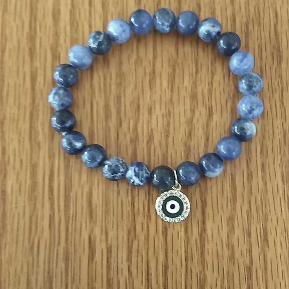 Blue Stone Beaded Bracelet With Charm
